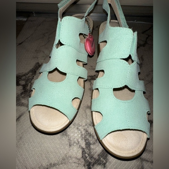 NWOT Skechers memory foam blue wedge comfort sandal 8.5 summer beach athleisure - Picture 5 of 9